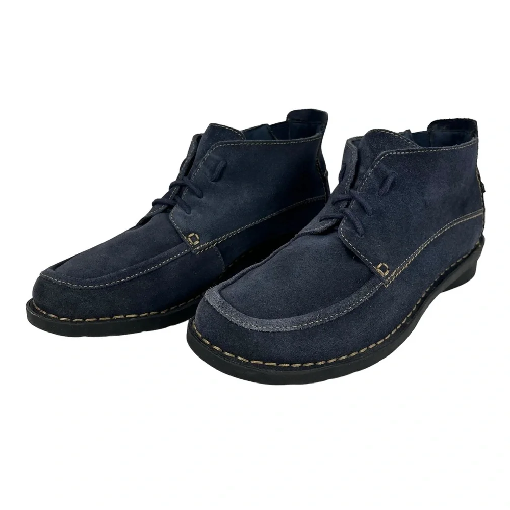 Clarks Womens‎ 7.5 Bendables 63002 Navy Blue Suede Chukka Lace-Up Ankle Boot